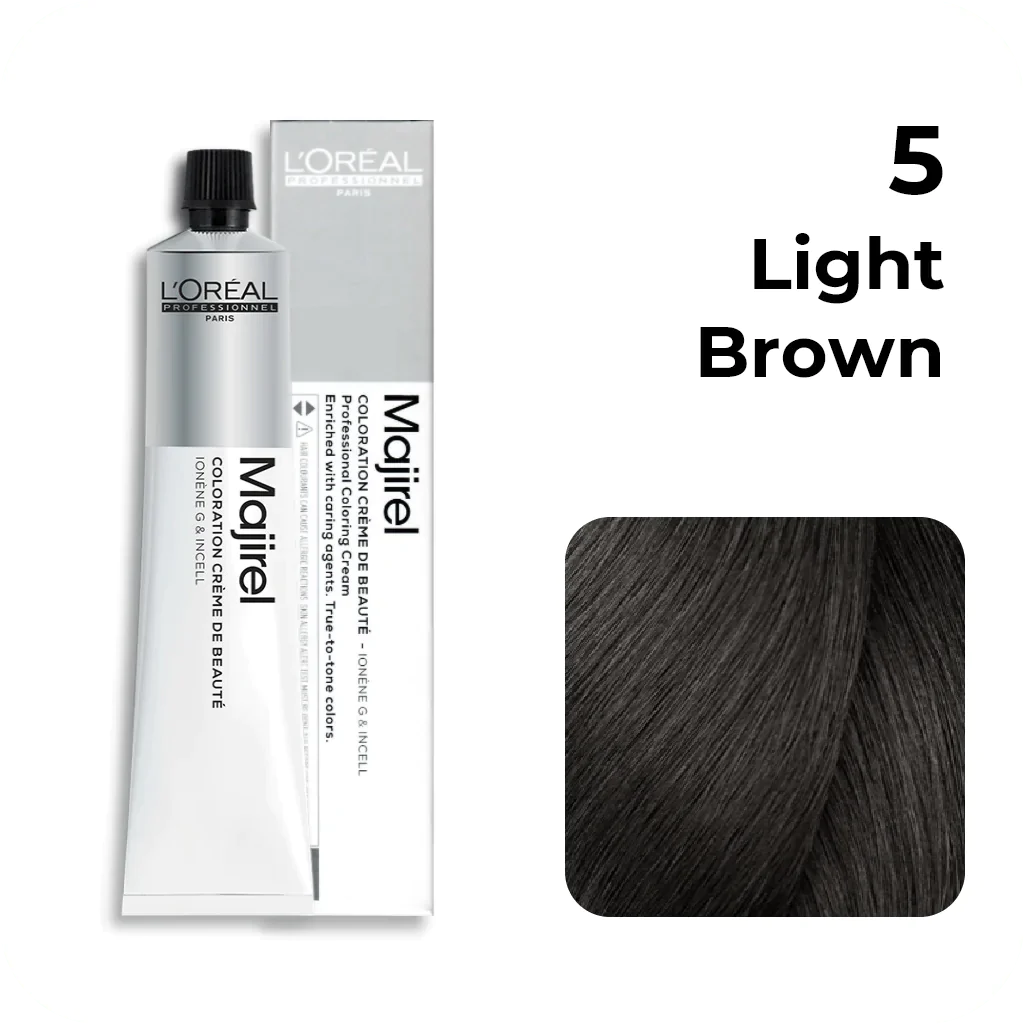 Loreal Professional Majirel Hair Color 5No.  Light Brown 2pcs + Oxydant Developer(1000ML) + Allure Dye Brush