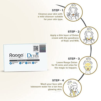 Raaga Professional De-Tan Tan removal Cream Kojic & Milk, 72GM (12g*6)