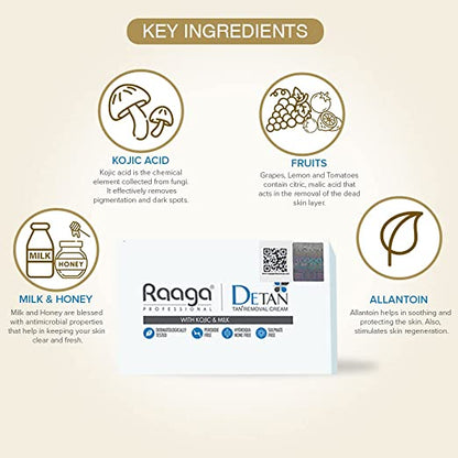 Raaga Professional De-Tan Tan removal Cream Kojic & Milk, 72GM (12g*6)
