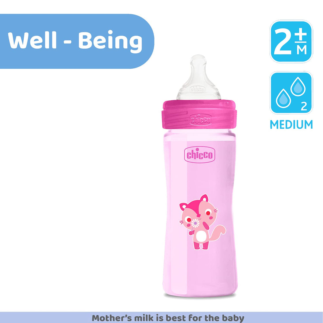 Chicco Well-Being Baby Coloured Feeding Bottle 250ml, Pink