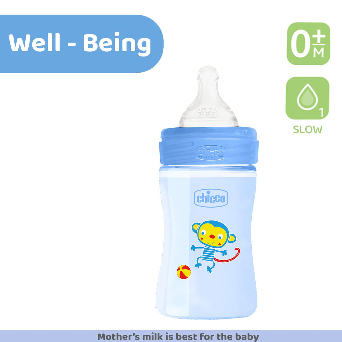 Chicco Well-Being Baby Coloured Feeding Bottle for Babies & Toddlers, 150ml, Blue