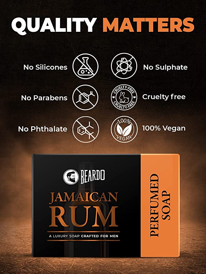 BEARDO Jamaican Rum Perfumed Luxury Soap Crafted for Men, 75g Pack Of 3