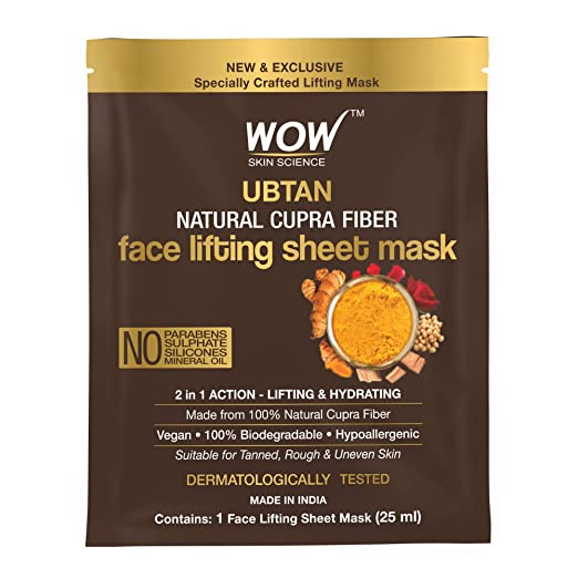 WOW Skin Science Ubtan Natural Fiber Cupra Face Lifting Sheet Mask - For Tan Removal & Anti-Aging - 25 Ml - Pack of 5