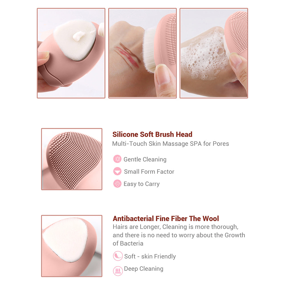 Allure Facial Cleansing Brush, 2-In-1 Manual Face Brush - Pink-3