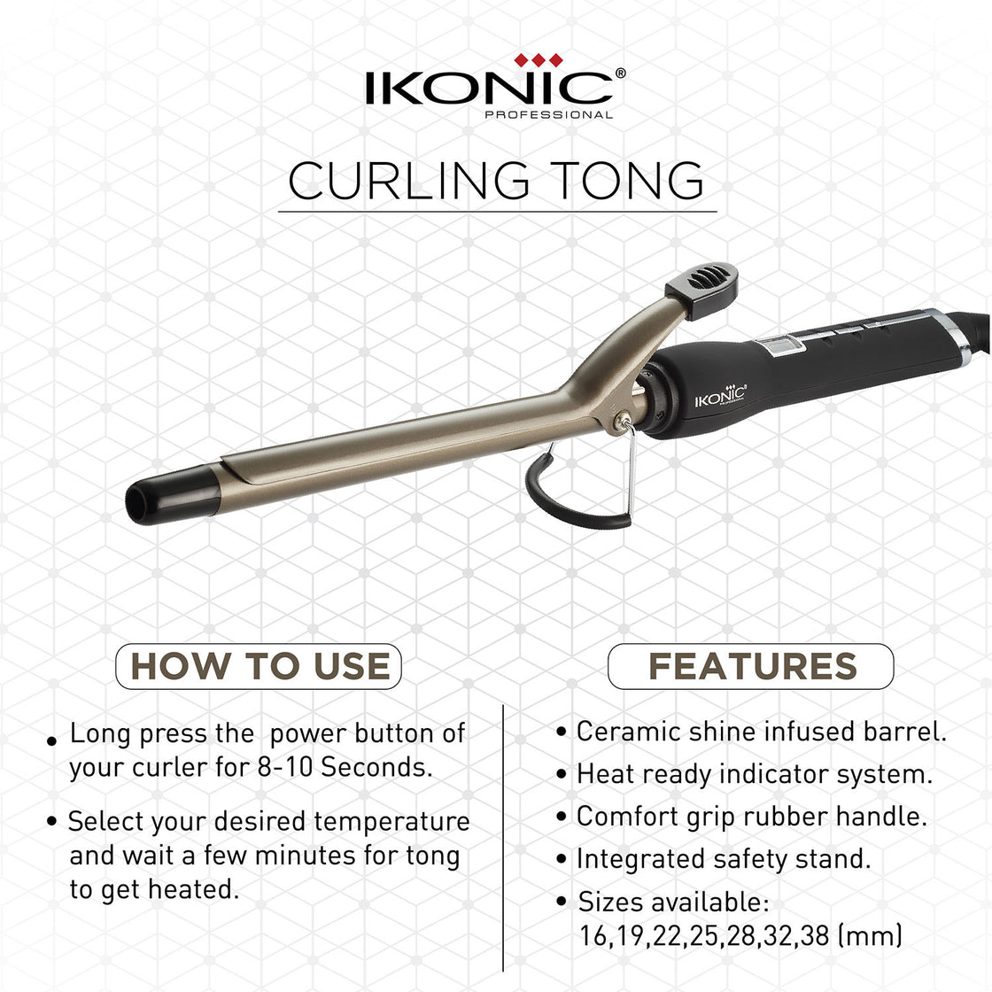 Ikonic Professional CT22 Curling Tong - Black