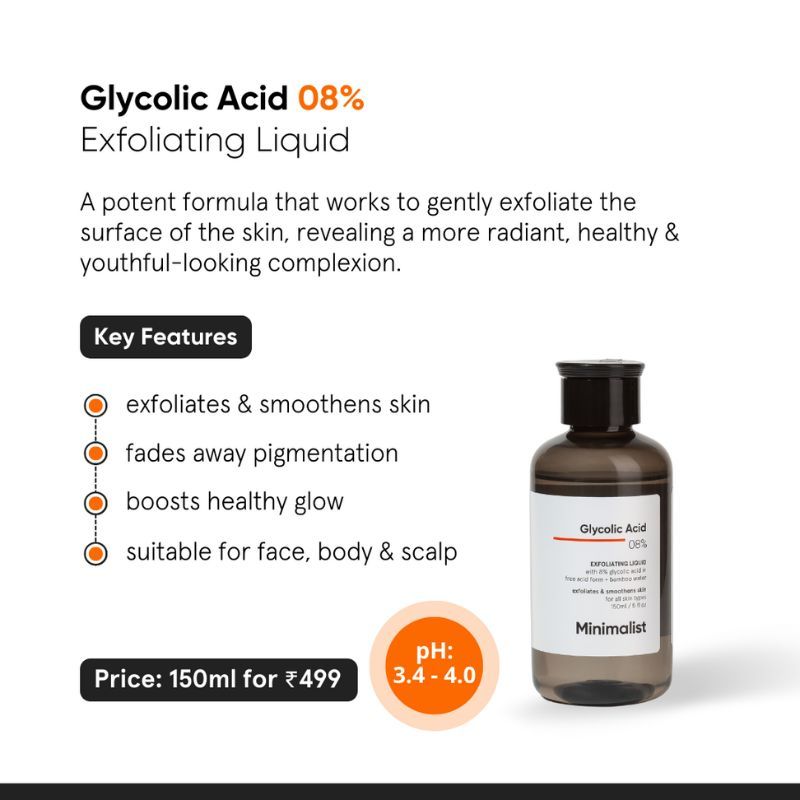 Minimalist 8% Glycolic Acid Toner For Glowing Skin (Toner for Body, Face, Underarms & Scalp)