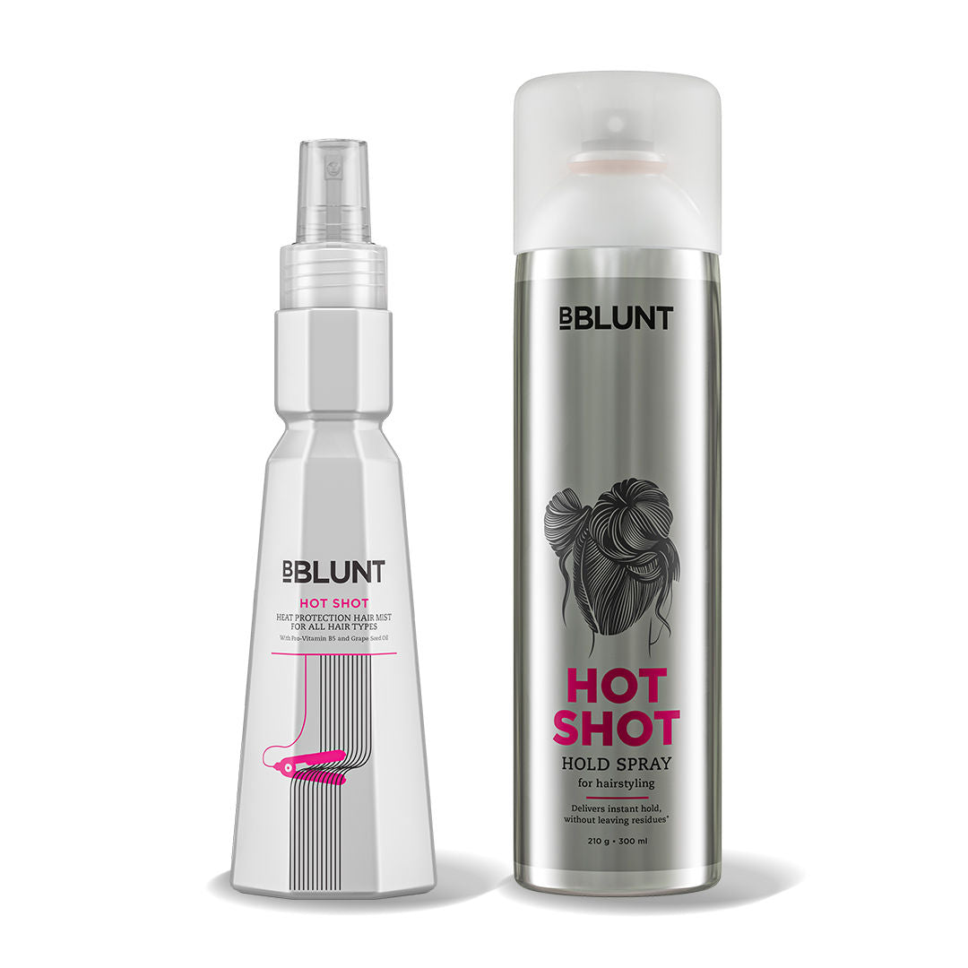 Bblunt Hair Styling Combo, Hot Shot Heat Protection Mist , & Hold Spray (2 Pcs)