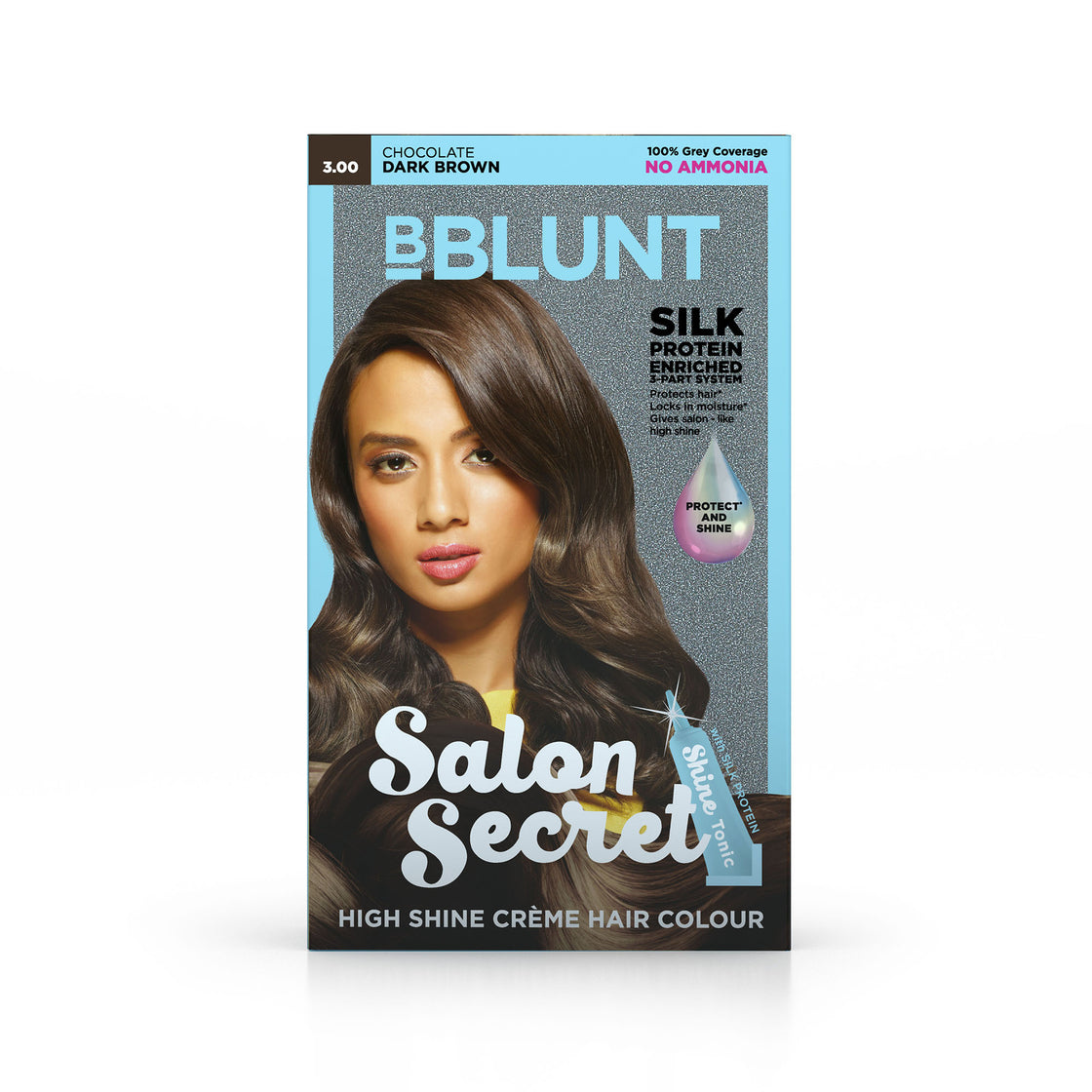 Bblunt Salon Secret High Shine Creme Hair Colour Chocolate Dark Brown 3, No Ammonia (100Gm+8Ml)