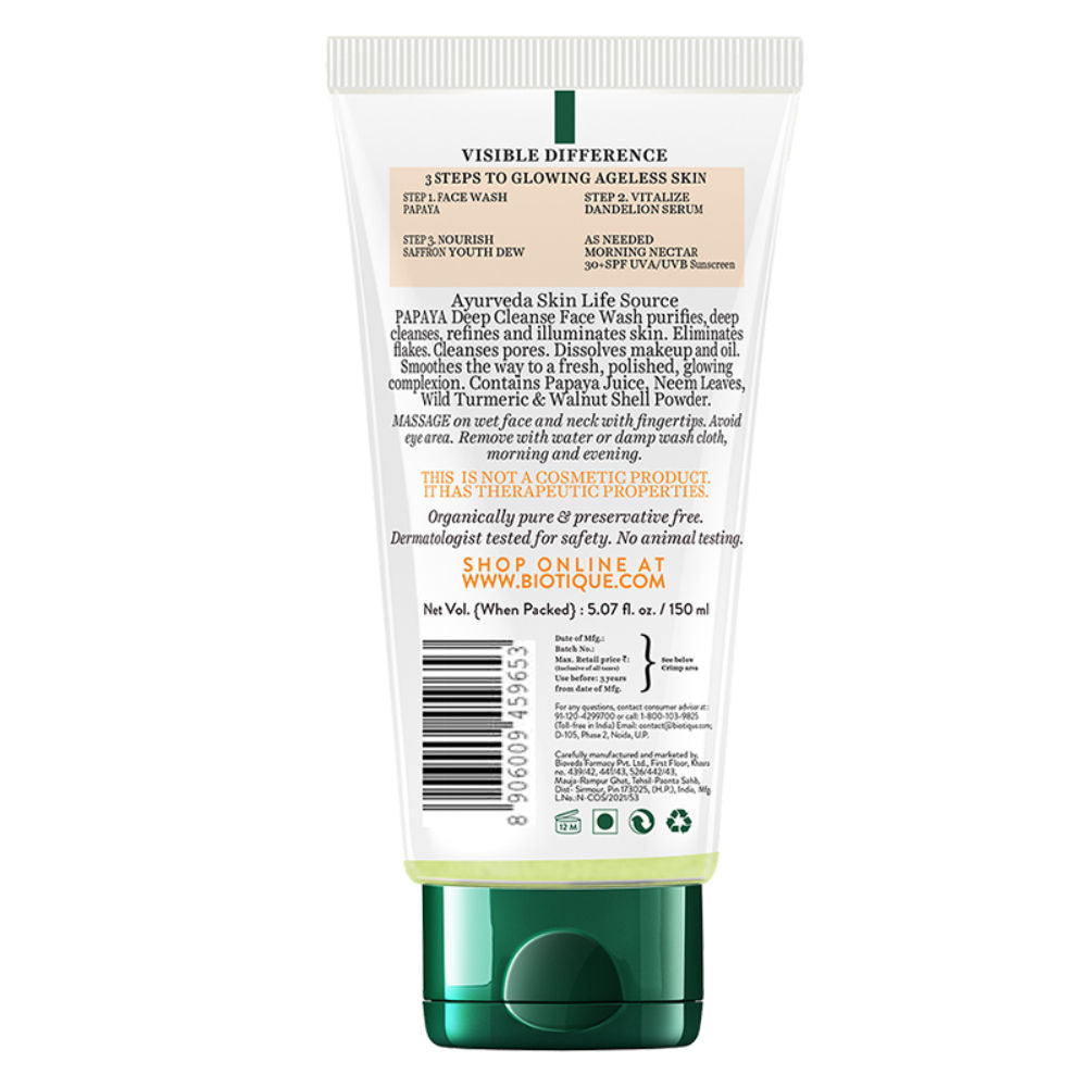 Biotique Bio Papaya Visibly Glowing Skin Face Wash For All Skin Types (Deep Cleanse) (150Ml)-6