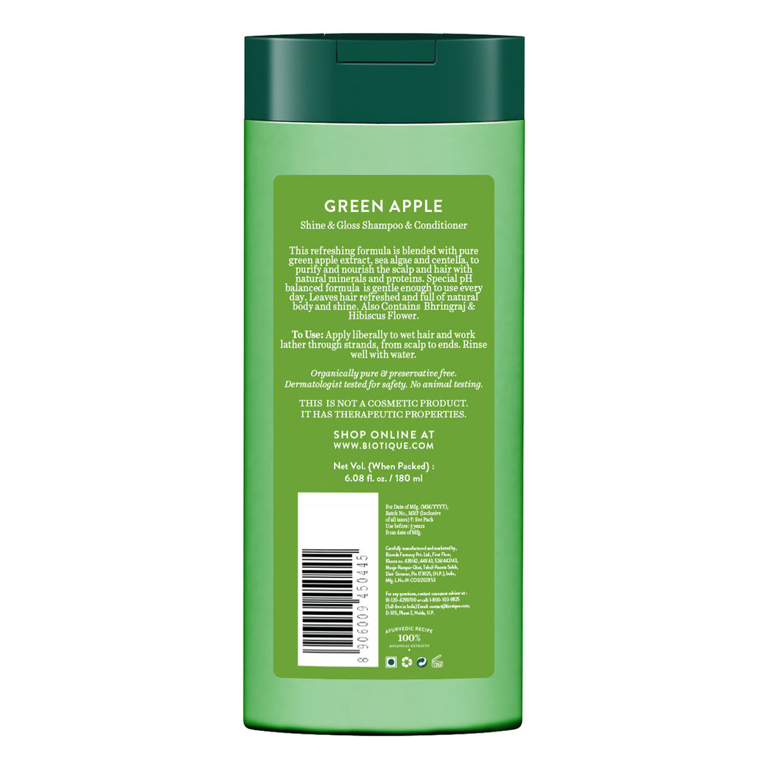 Biotique Green Apple Shine & Gloss Shampoo & Conditioner (180Ml)-2