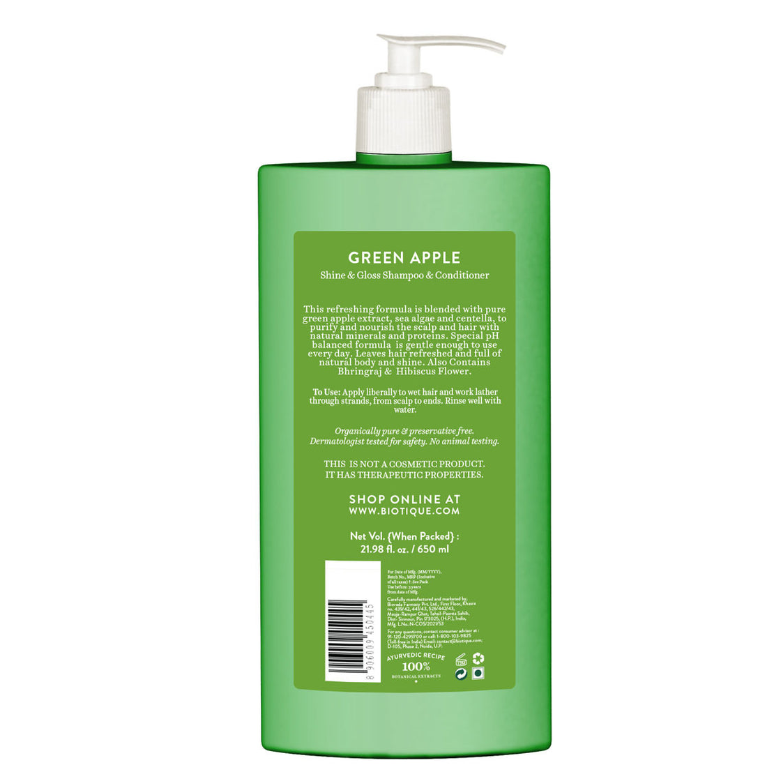 Biotique Green Apple Shine & Gloss Fresh Daily Purifying Shampoo & Conditioner (650Ml)-2