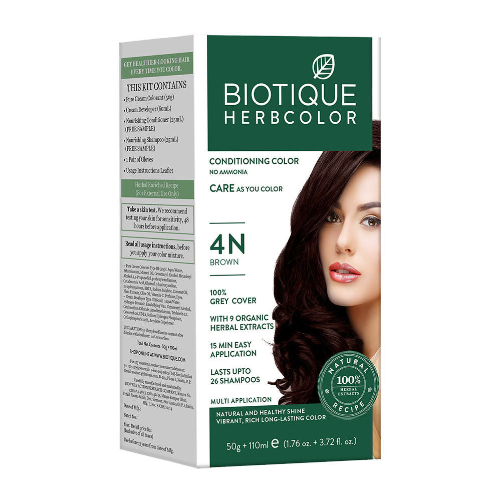 Biotique Herbcolor Hair Color 4N - Brown (50Gm+110Ml)