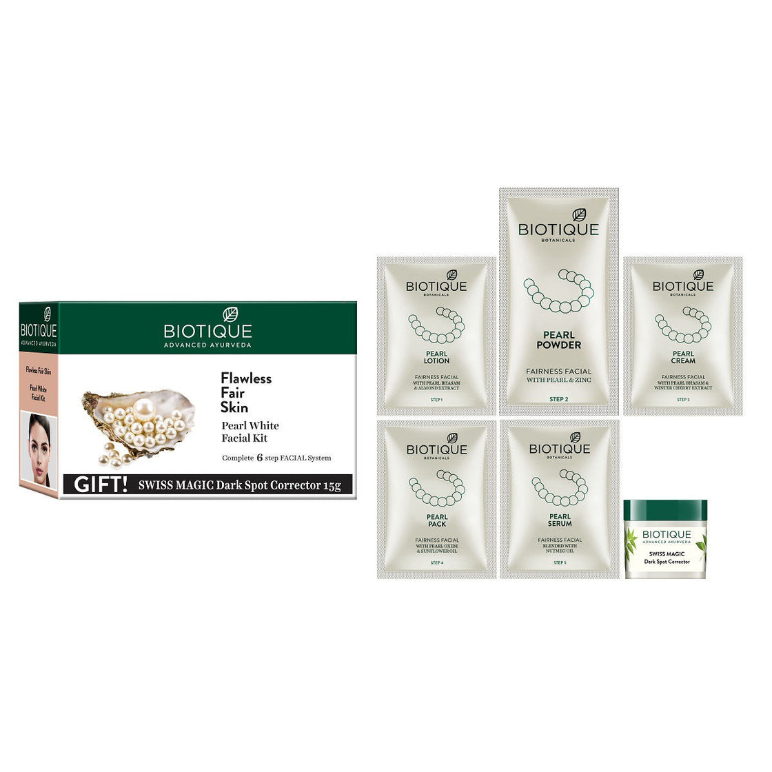 Biotique Pearl White Facial Kit With Free Gift Dark Spot Corrector (65Gm)