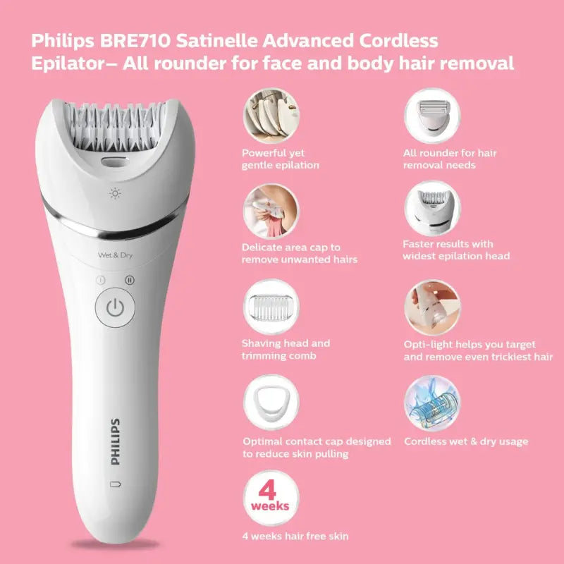 Philips Cordless Epilator   All Rounder For Face And Body Hair Removal Bre710/00-2
