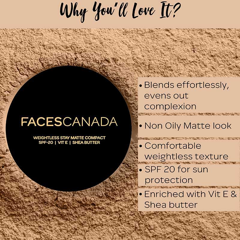 Faces Canada Weightless Stay Matte Compact Spf-20 Vitamin E & Shea Butter - (9Gm)-2
