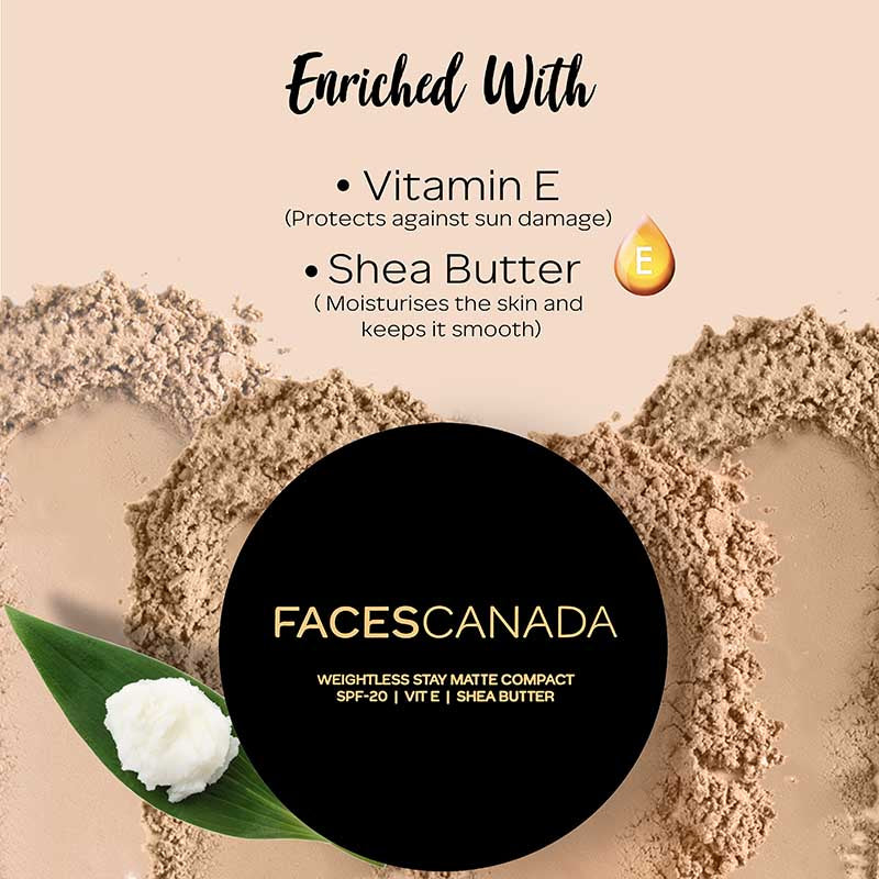 Faces Canada Weightless Stay Matte Compact Spf-20 Vitamin E & Shea Butter - (9Gm)-3