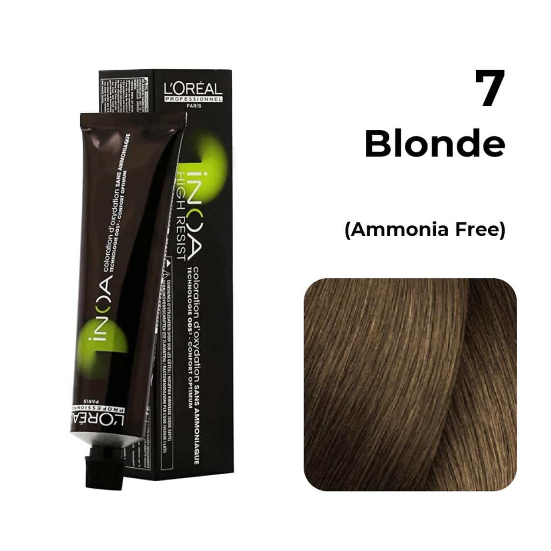 Loreal Inoa Ammonia Free Hair Color 7 Blonde 2pcs +Developer And Allure Dye Brush HD-01 Combo