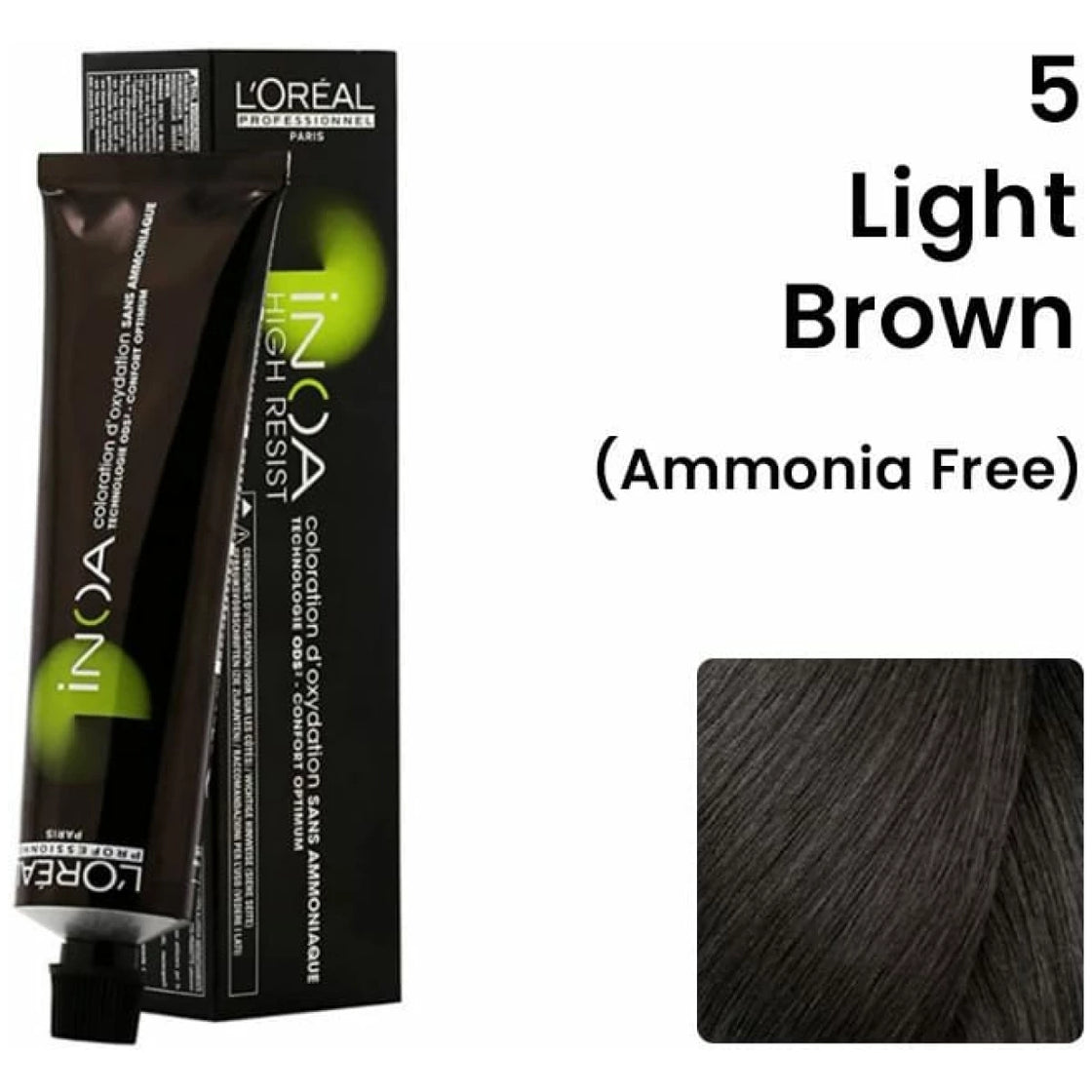 Loreal Inoa Ammonia Free Hair Color 5 Light Brown 2pcs +Developer  Allure Dye Brush HD-01 Combo
