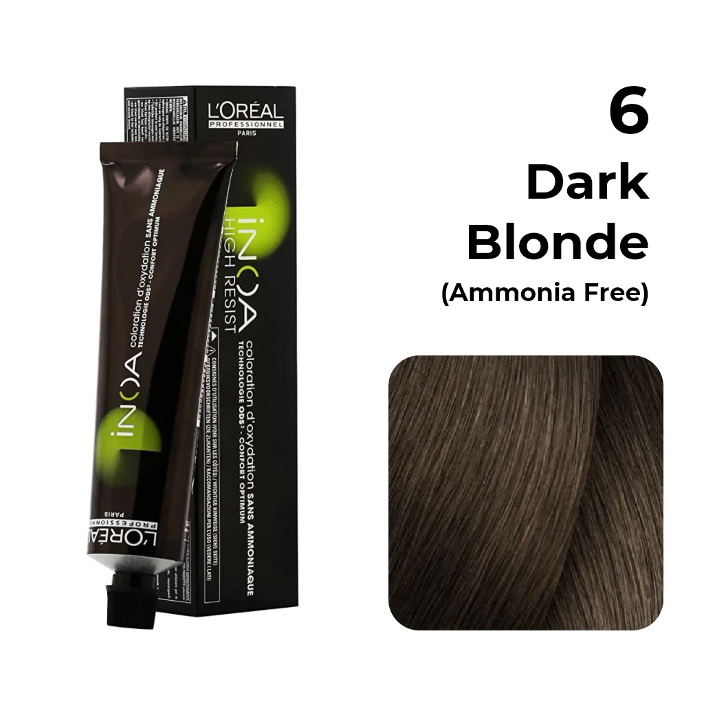 Loreal Inoa Hair Color 6 Dark Blonde 2pcs +Developer and Allure Dye Brush HD-01 Combo