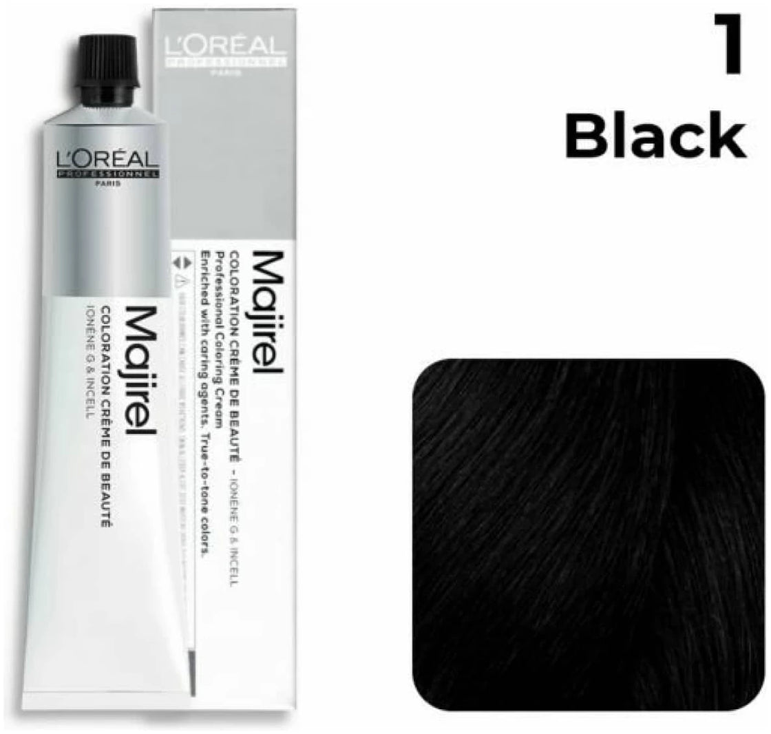 Loreal Professional Majirel Hair Color 1no. Black 2pcs + Oxydant Developer (1000ML) + Allure Dye Brush