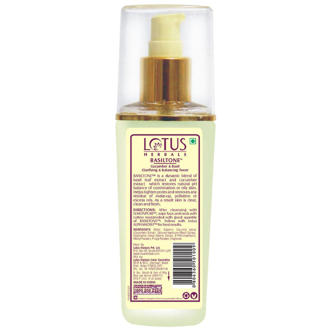 Lotus Herbal Basiltone Cucumber & Basil Clarifying & Balancing Toner (100ml)