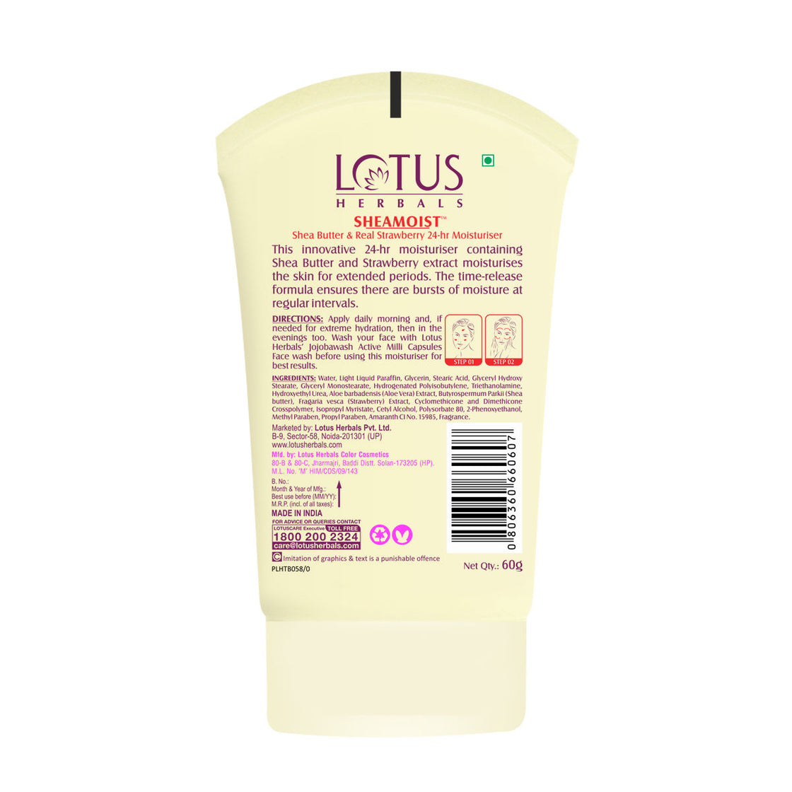 Lotus Herbal Sheamoist Shea Butter & Real Strawberry 24hr Moisturiser (60g)