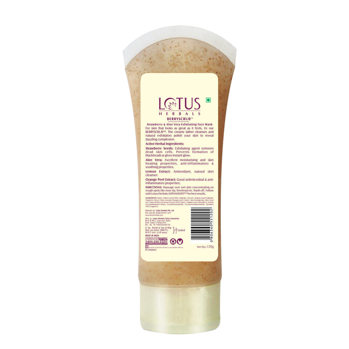 Lotus Herbals Berryscrub Strawberry & Aloe Vera Exfoliating Face Wash (120g)