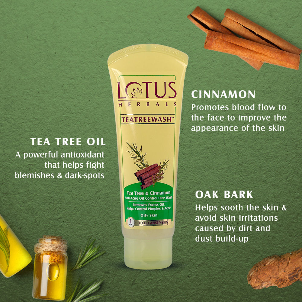 Lotus Herbals Tea Tree & Cinnamon Anti-acne Oil Control Face Wash (120g)