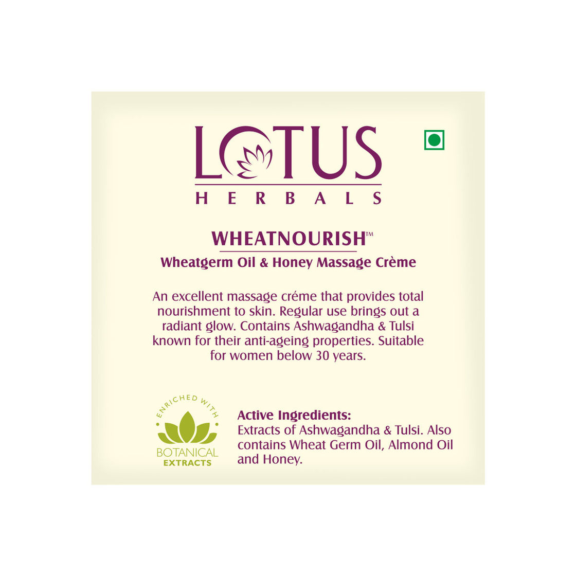 Lotus Herbals Wheatnourish Wheatgerm Oil & Honey Massage Cream (50g)