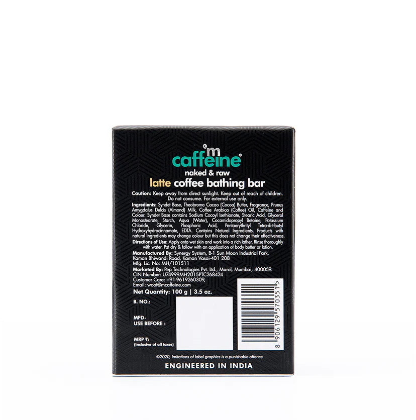 Mcaffeine Naked & Raw Latte Coffee Bathing Bar Soap (Ph 5.5) For Moisturization With Almond Milk 100 Grams-5