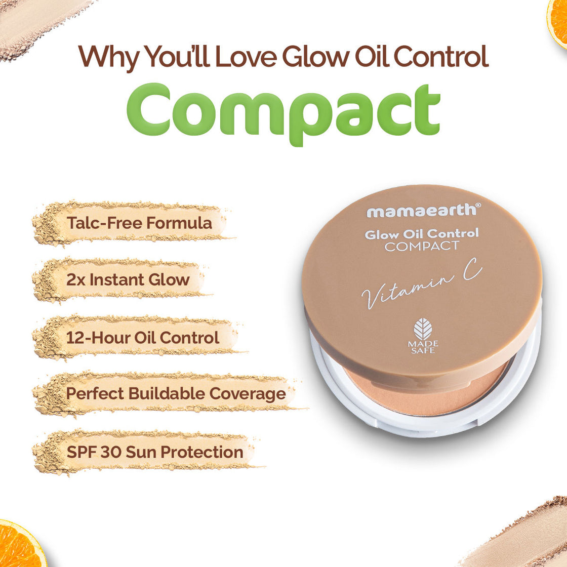 Mamaearth Glow Oil Control Compact Spf 30 With Vitamin C & Turmeric - 01 Ivory Glow-6