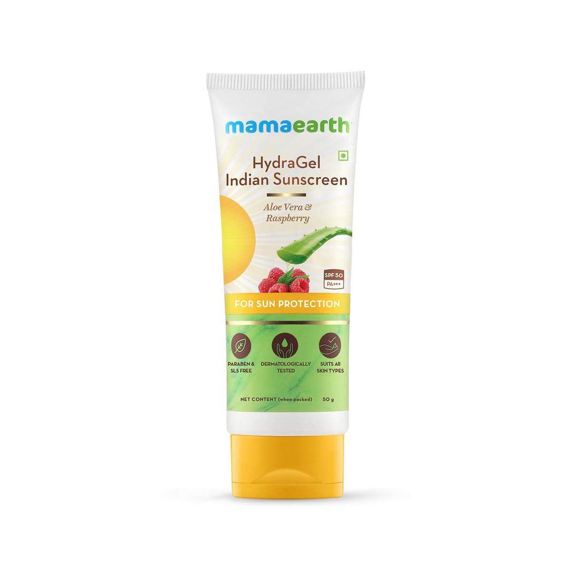 Mamaearth Hydragel Indian Sunscreen Spf 50, With Aloe Vera & Raspberry, For Sun Protection