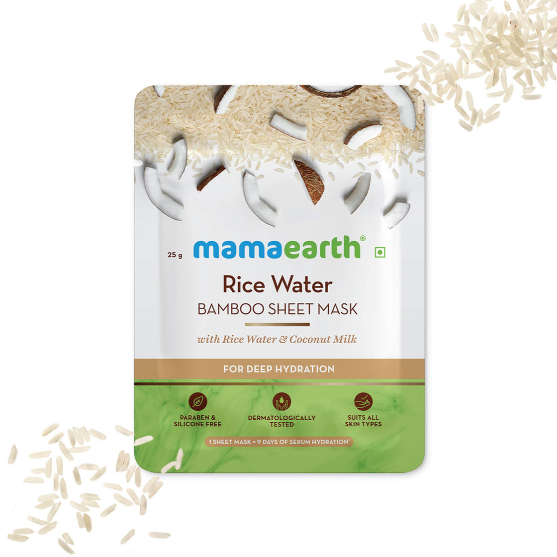 Mamaearth Rice Water Bamboo Sheet Mask With Rice Water & Coconut Milk For Deep Hydration - 25 G