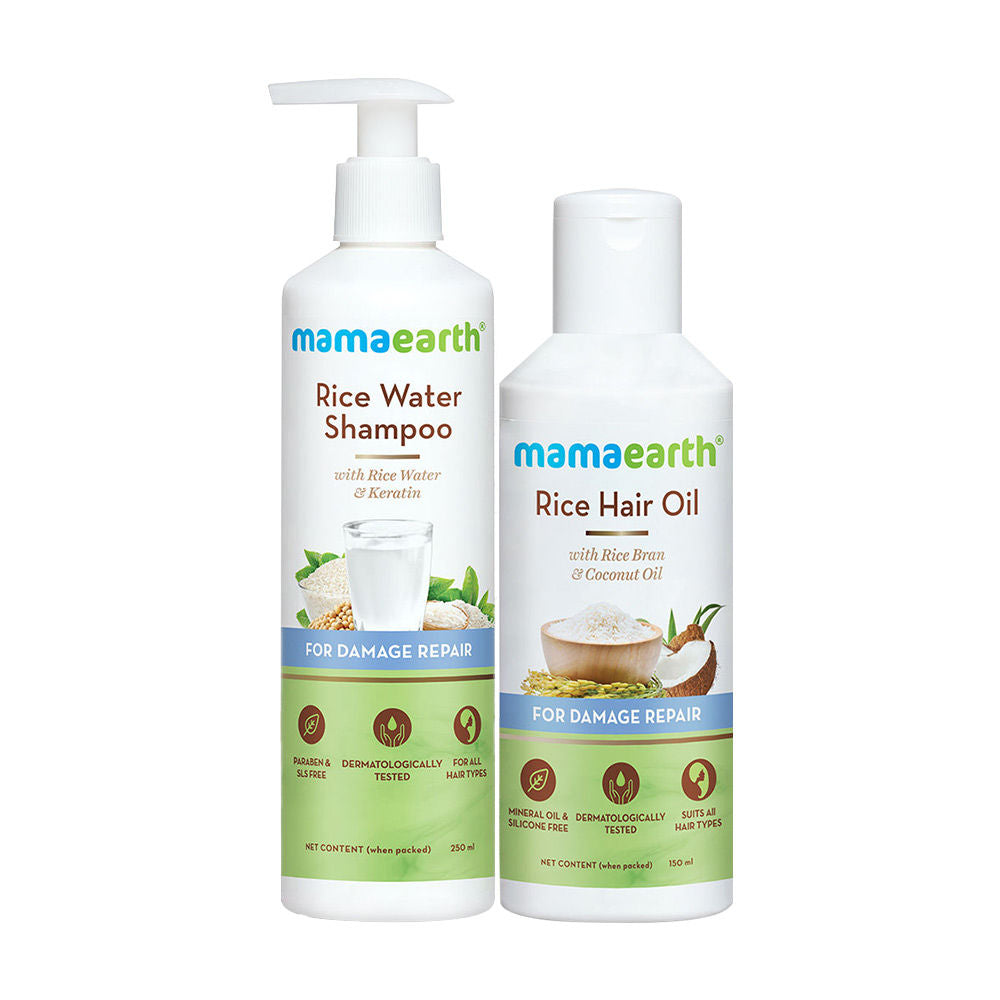 Mamaearth Rice Water Shampoo With Rice Water And Keratin & Rice Hair Oil