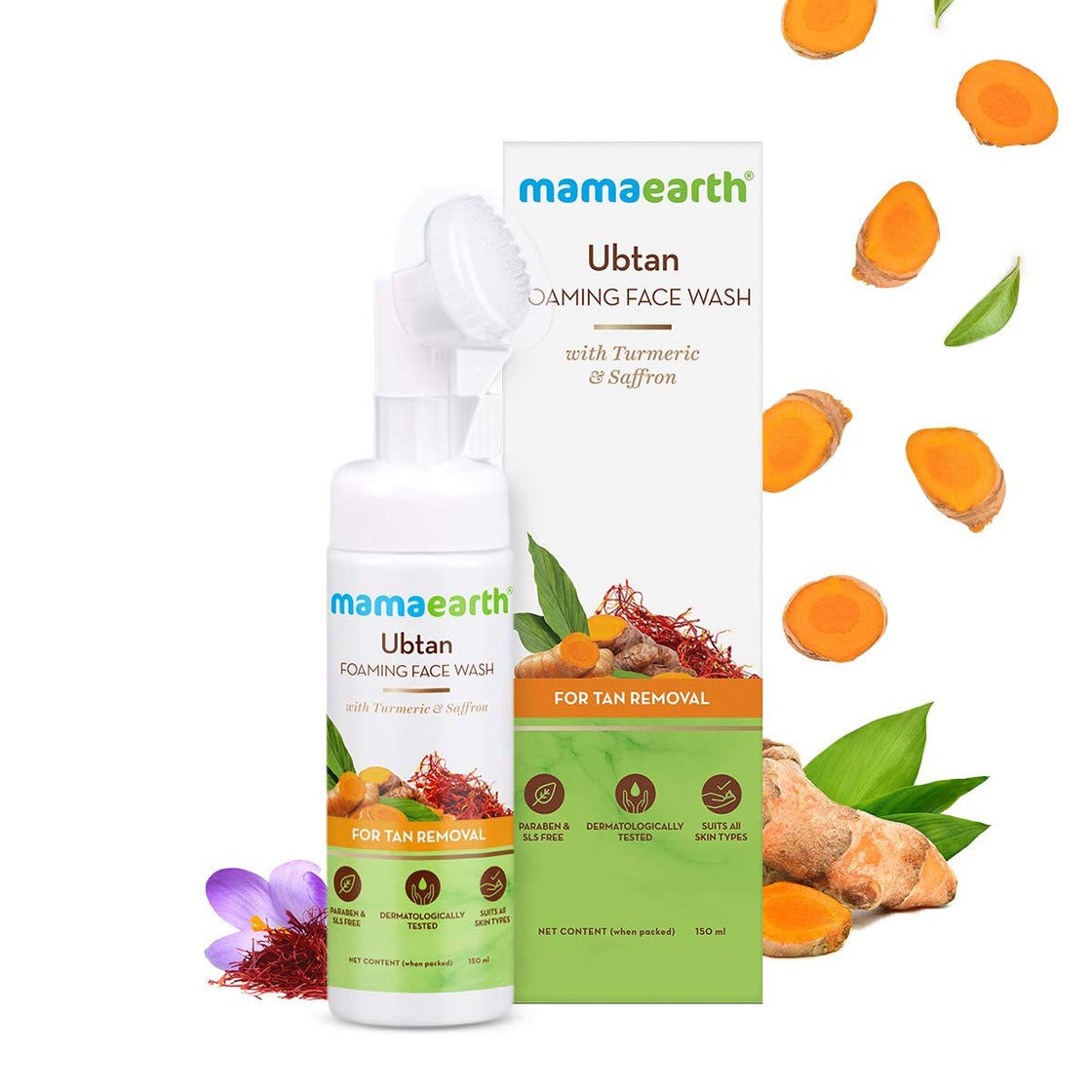 Mamaearth Ubtan Foaming Face Wash With Brush With Turmeric & Saffron For Tan Removal