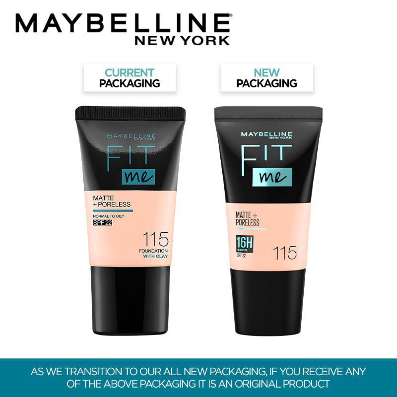Maybelline New York Fit Me Matte+Poreless Foundation Tube SPF 22 - 115 Ivory With Clay