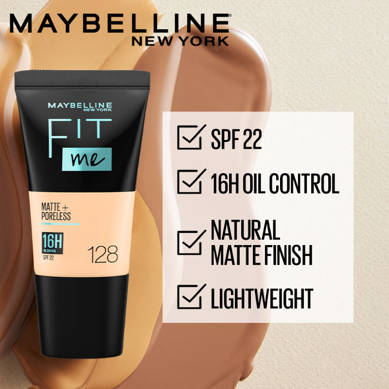 Maybelline New York Fit Me Matte+Poreless Liquid Foundation Tube - 128 Warm Nude