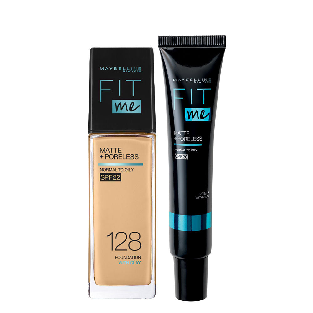 Maybelline New York Fit Me Regime Kit- Fit Me Matte & Poreless Primer + Fit Me Foundation - 128 Warm Nude