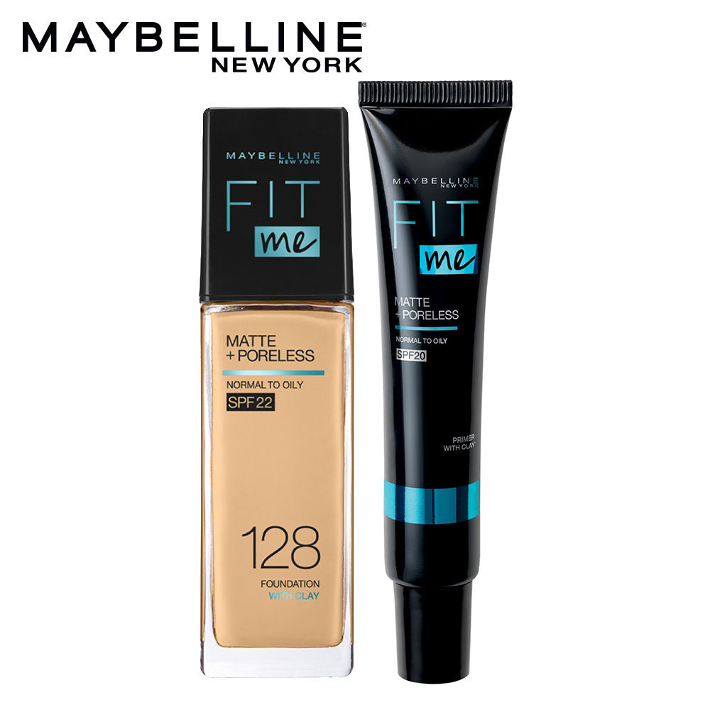 Maybelline New York Fit Me Regime Kit- Fit Me Matte & Poreless Primer + Fit Me Foundation - 128 Warm Nude