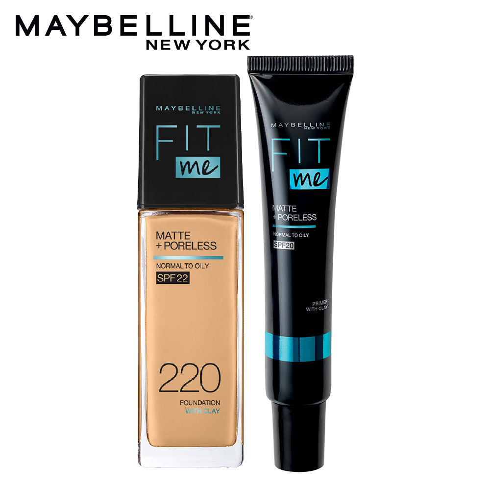 Maybelline New York Fit Me Regime Kit- Fit Me Matte & Poreless Primer + Fit Me Foundation - 220 Natural Beige