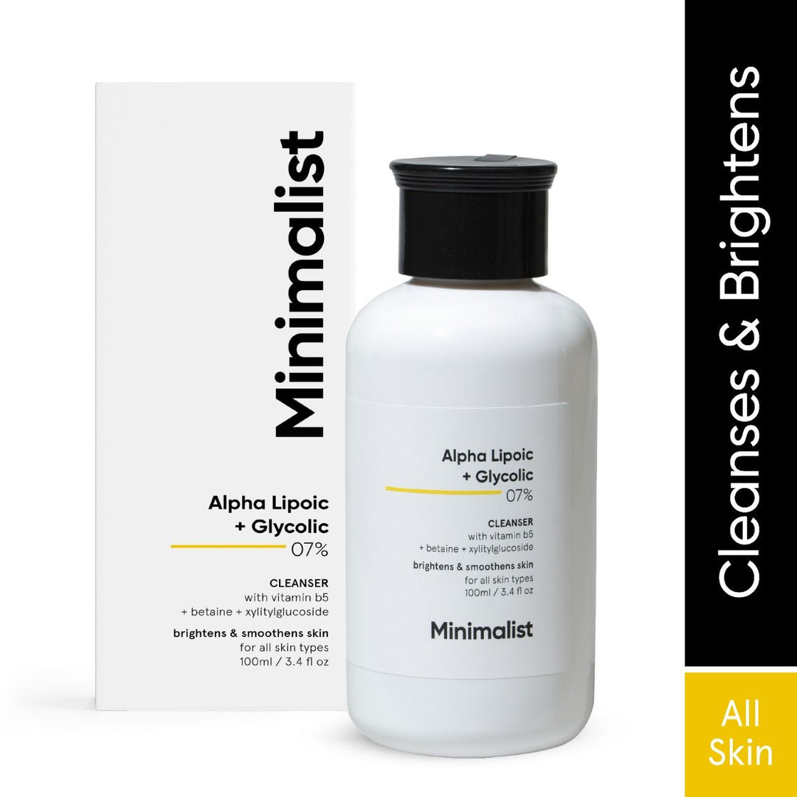 Minimalist 7Percentage Alpha Lipoic + Glycolic Cleanser With Vit B5 Glycolic Acid For Brightens & Smoothens Skin (100Ml)