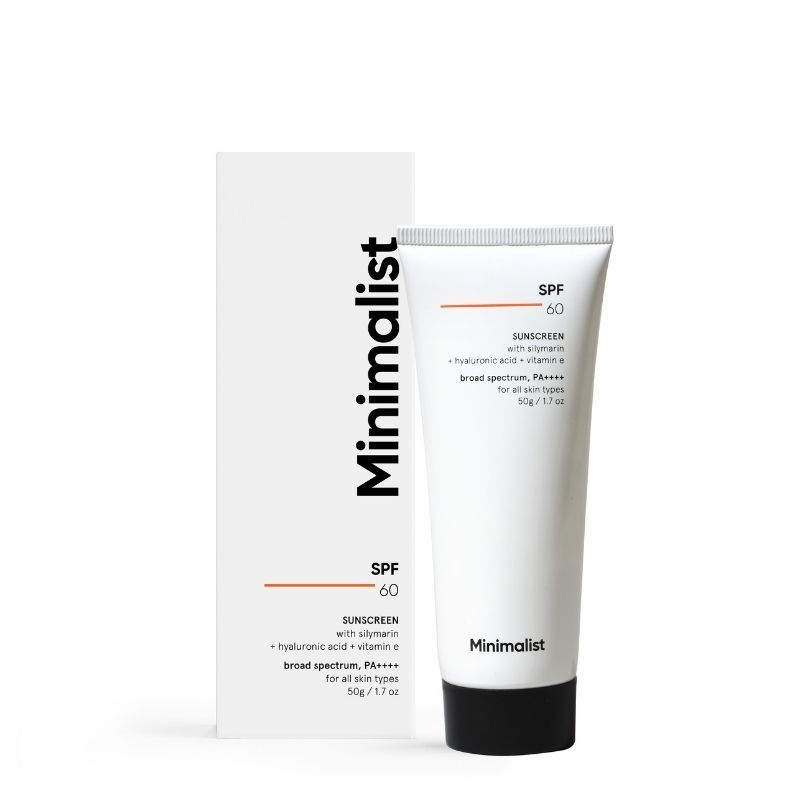 Minimalist Spf 60 Pa ++++ Sunscreen With Antioxidant Silymarin,Senstive Skin, Acne & Pregnancy Safe (50Gm)