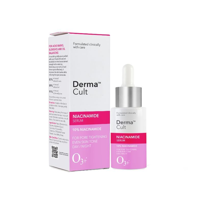 O3+ Derma Cult 10% Niacinamide Serum For Acne Marks, Blemishes, Oil Balancing & Dark Spots (30Ml)