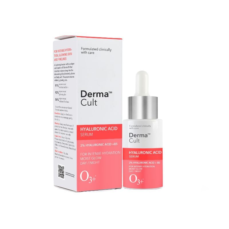 O3+ Derma Cult 2% Hyaluronic Acid Serum For Intense Hydration, Finelines & Glow With B5 (30Ml)