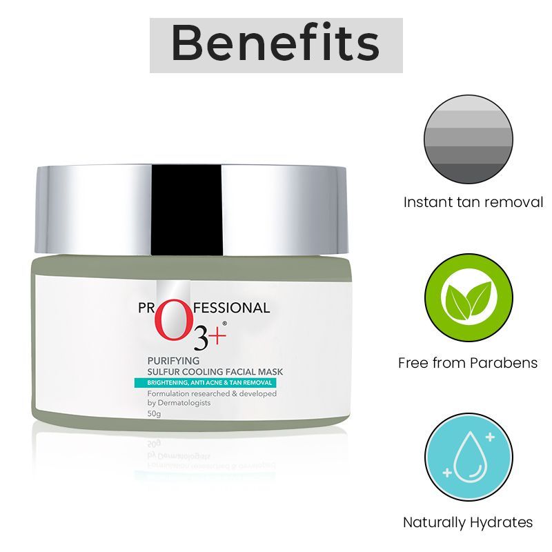 O3+ Purifying Organic Sulfur Cooling Facial Mask For Reducing Oil, Tan & Dullness (50Gm)-3