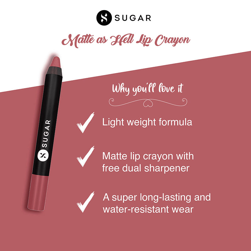 Sugar Matte As Hell Crayon Lipstick With Free Sharpener - 07 Viola (07 Viola) (2.8G)-3