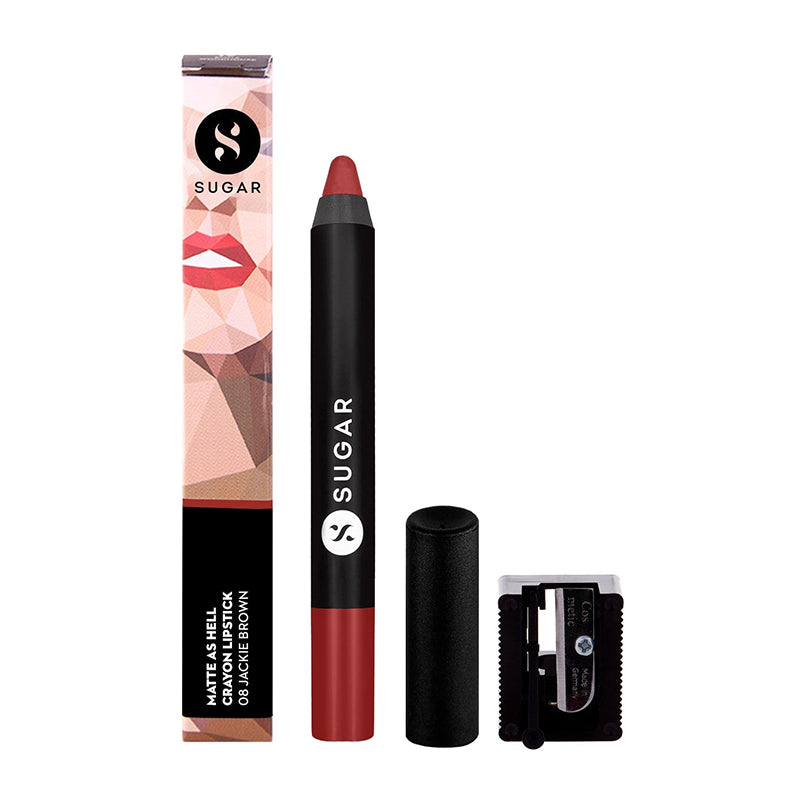 Sugar Matte As Hell Crayon Lipstick With Free Sharpener - 08 Jackie Brown (Reddish Brown) (2.8G)-2