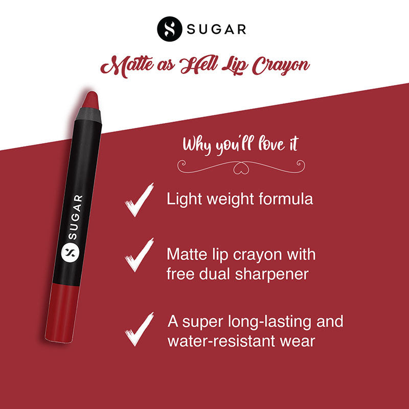 Sugar Matte As Hell Crayon Lipstick With Free Sharpener - 10 Cherry Darling (2.8G)-2