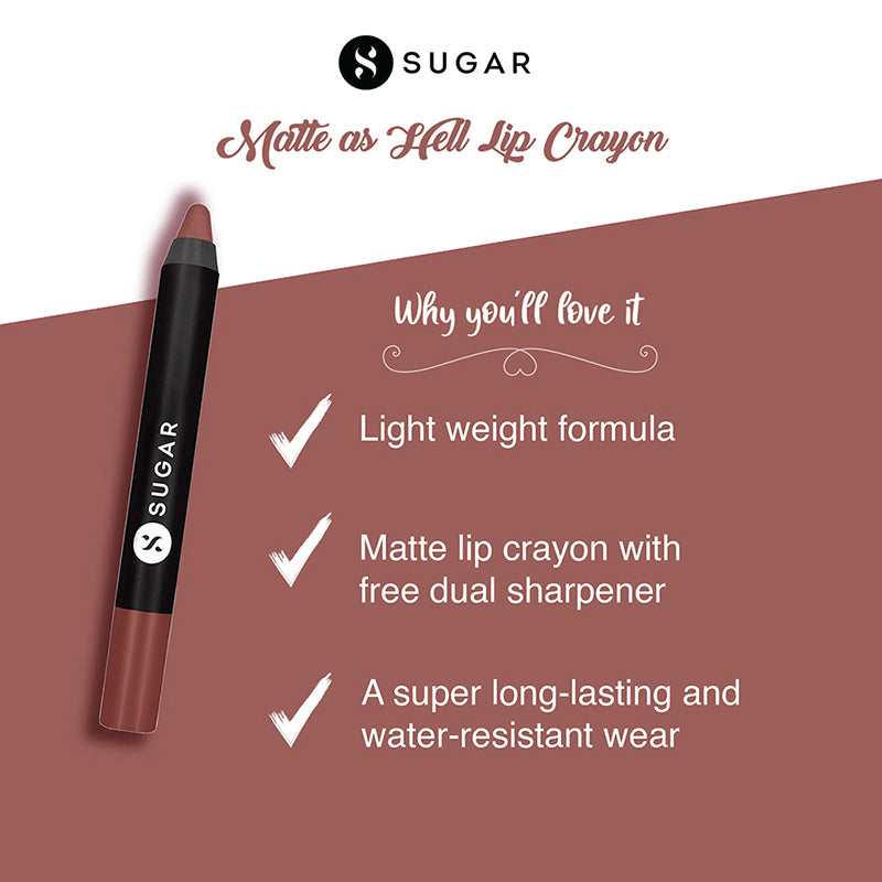 Sugar Matte As Hell Crayon Lipstick With Free Sharpener - 20 Buffy Summers (Mid-Tone Warm Nude) (2.8G)-6