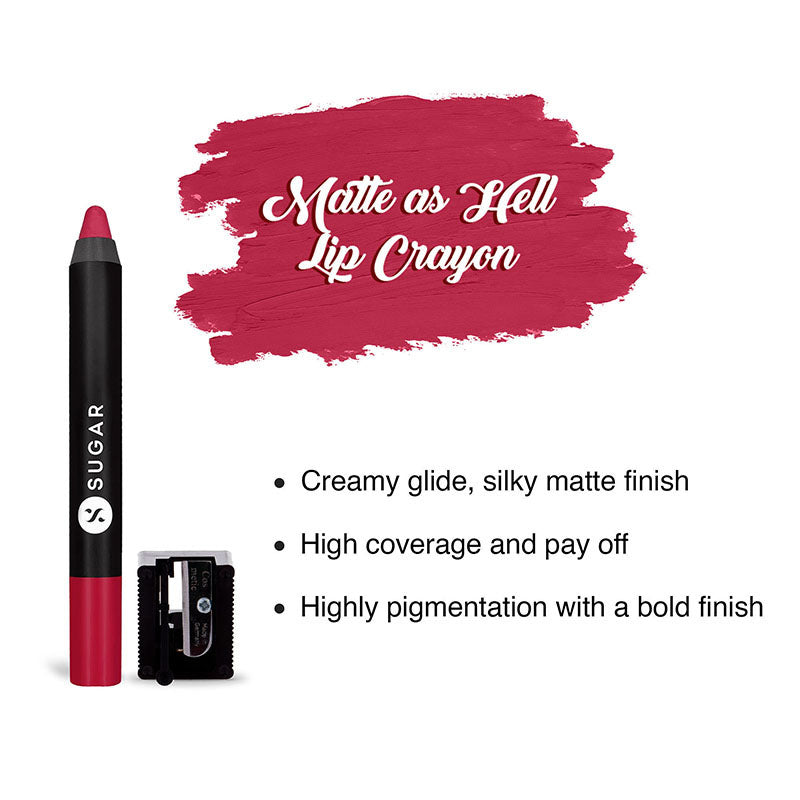Sugar Matte As Hell Crayon Lipstick With Free Sharpener - 22 Donna Pinciotti (Magenta Pink) (2.8G)-2